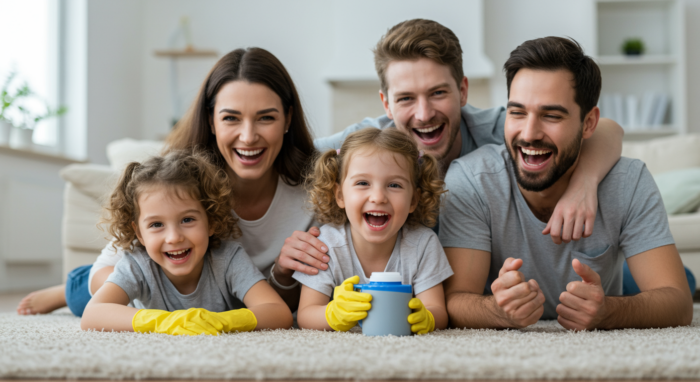 A happy family enjoying time together in a clean, mold-free living space. The image captures laughter and joy, reinforcing the importance of a healthy home environment for family well-being.