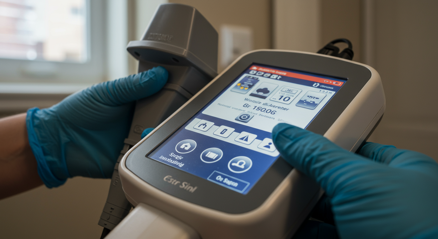 Close-up of advanced mold detection equipment being used in a home. The focus is on the technology, highlighting modern solutions for mold issues.