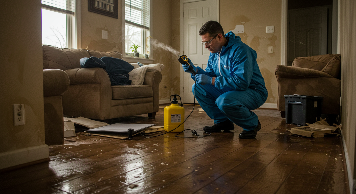 Technician Assessing Flood Damage