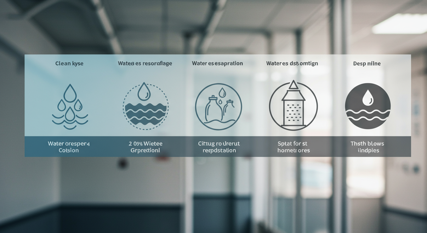 An infographic-style image showing a breakdown of water restoration costs, with icons representing different types of water damage (clean, grey, black).
