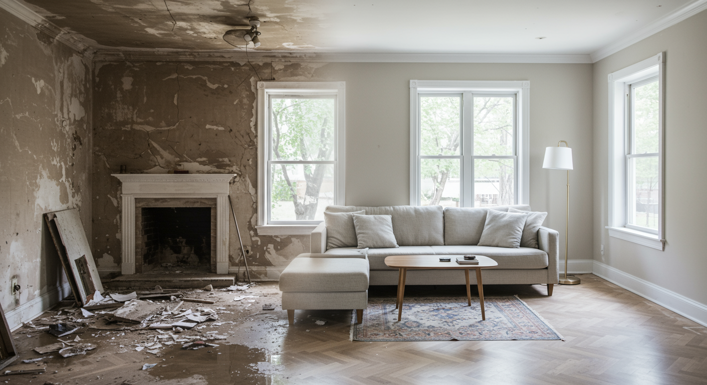 Technician performing water damage restoration